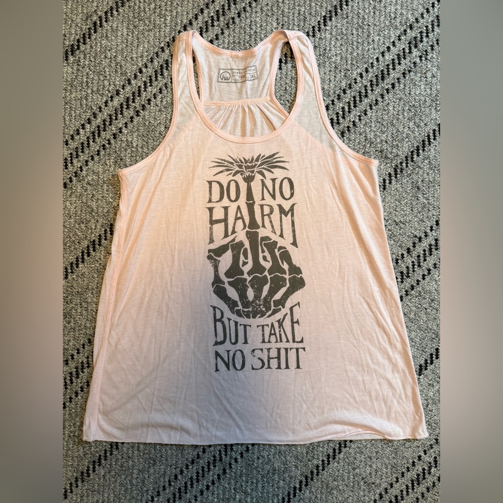 Do No Harm Pink Graphic Racerback Tank Top - Pale Pink/ Grey